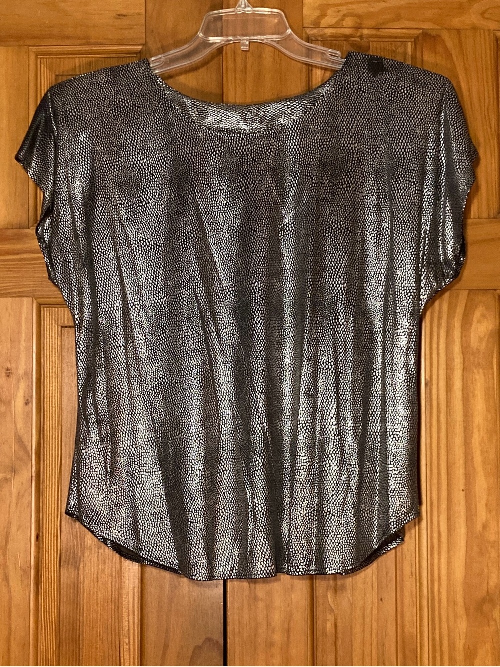 NWOT Lauren Lee Vintage 80s Shiny Top Blouse Silver Black Size L Large